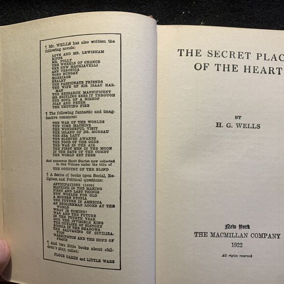 H. G. Wells 'The Secret Places of the Heart' - 1st Edition 1922 EUC - Picture 7 of 10